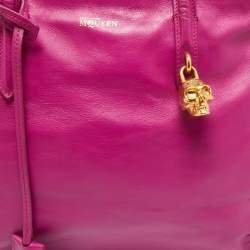 Pre Owned Alexander McQueen Magenta Leather Medium Skull Padlock Zip Bag