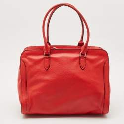 Pre Owned Alexander McQueen Red Leather Padlock Zip Satchel