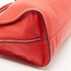 Pre Owned Alexander McQueen Red Leather Padlock Zip Satchel