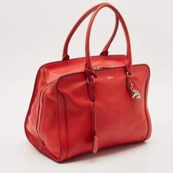 Pre Owned Alexander McQueen Red Leather Padlock Zip Satchel