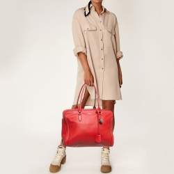 Pre Owned Alexander McQueen Red Leather Padlock Zip Satchel