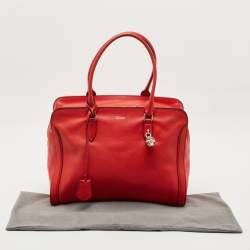 Pre Owned Alexander McQueen Red Leather Padlock Zip Satchel