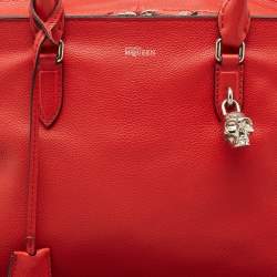 Pre Owned Alexander McQueen Red Leather Padlock Zip Satchel