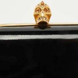 Pre Owned Alexander McQueen Black Patent Leather Skull Box Clutch