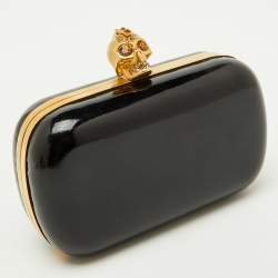 Pre Owned Alexander McQueen Black Patent Leather Skull Box Clutch