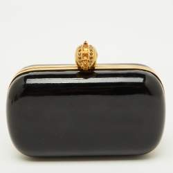 Pre Owned Alexander McQueen Black Patent Leather Skull Box Clutch