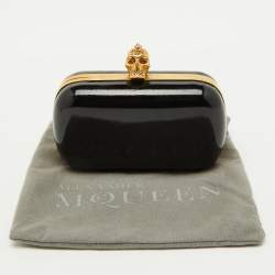 Pre Owned Alexander McQueen Black Patent Leather Skull Box Clutch