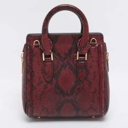 Pre Owned Alexander McQueen Red/Black Snakeskin Patchwork Mini Heroine Bag