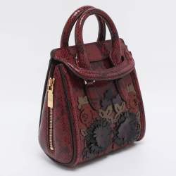 Pre Owned Alexander McQueen Red/Black Snakeskin Patchwork Mini Heroine Bag