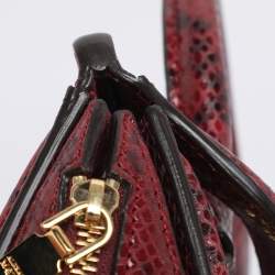 Pre Owned Alexander McQueen Red/Black Snakeskin Patchwork Mini Heroine Bag