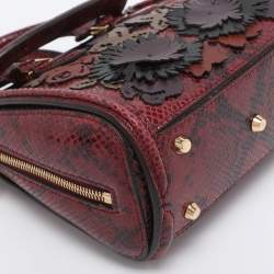 Pre Owned Alexander McQueen Red/Black Snakeskin Patchwork Mini Heroine Bag