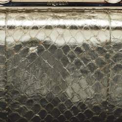 Pre Owned Alexander McQueen Silver Snakeskin Skull Crystals Knuckle Box Clutch