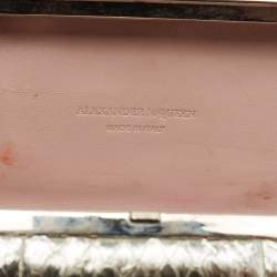 Pre Owned Alexander McQueen Silver Snakeskin Skull Crystals Knuckle Box Clutch