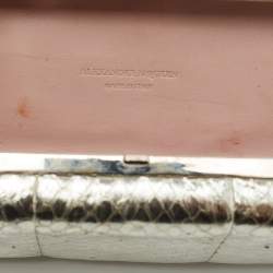 Pre Owned Alexander McQueen Silver Snakeskin Skull Crystals Knuckle Box Clutch