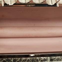 Pre Owned Alexander McQueen Silver Snakeskin Skull Crystals Knuckle Box Clutch