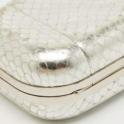 Pre Owned Alexander McQueen Silver Snakeskin Skull Crystals Knuckle Box Clutch