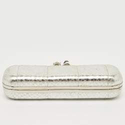 Pre Owned Alexander McQueen Silver Snakeskin Skull Crystals Knuckle Box Clutch
