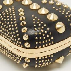 Pre Owned Alexander McQueen Black Leather Studded Brittania Skull Box Clutch