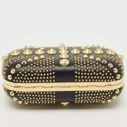 Pre Owned Alexander McQueen Black Leather Studded Brittania Skull Box Clutch