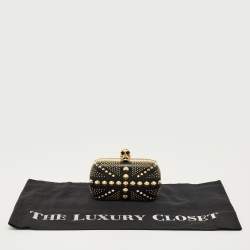 Pre Owned Alexander McQueen Black Leather Studded Brittania Skull Box Clutch