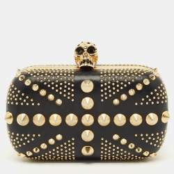 Pre Owned Alexander McQueen Black Leather Studded Brittania Skull Box Clutch