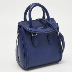 Pre Owned Alexander McQueen Navy Blue Leather Mini Heroine Tote