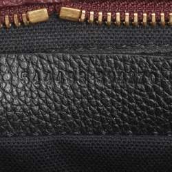 Pre Owned Alexander McQueen Burgundy/Black Pebbled Leather Mini Skull Padlock Zip Tote