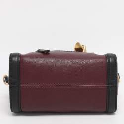 Pre Owned Alexander McQueen Burgundy/Black Pebbled Leather Mini Skull Padlock Zip Tote
