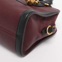 Pre Owned Alexander McQueen Burgundy/Black Pebbled Leather Mini Skull Padlock Zip Tote