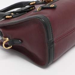 Pre Owned Alexander McQueen Burgundy/Black Pebbled Leather Mini Skull Padlock Zip Tote