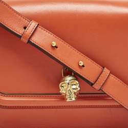 Pre Owned Alexander McQueen Orange Leather Skull Padlock Shoulder Bag