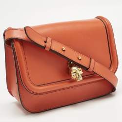 Pre Owned Alexander McQueen Orange Leather Skull Padlock Shoulder Bag