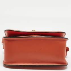 Pre Owned Alexander McQueen Orange Leather Skull Padlock Shoulder Bag