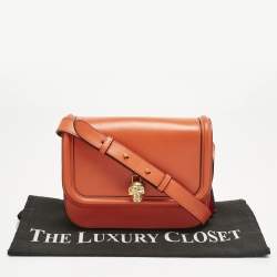 Pre Owned Alexander McQueen Orange Leather Skull Padlock Shoulder Bag