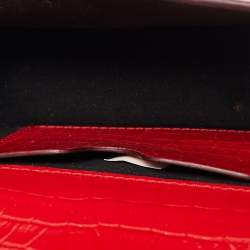 Pre Owned Alexander McQueen Red Croc Embossed Leather Jewelled Shoulder Bag