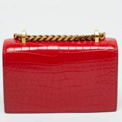 Pre Owned Alexander McQueen Red Croc Embossed Leather Jewelled Shoulder Bag