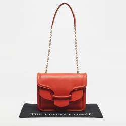 Pre Owned Alexander McQueen Orange Leather Heroine Chain Shoulder Bag