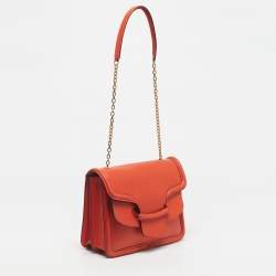 Pre Owned Alexander McQueen Orange Leather Heroine Chain Shoulder Bag