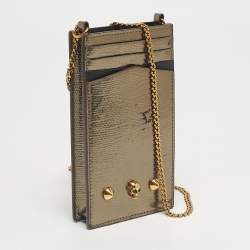 Pre Owned Alexander McQueen Metallic Leather Skull Phone Crossbody Bag
