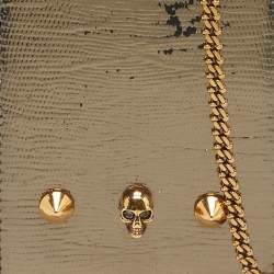 Pre Owned Alexander McQueen Metallic Leather Skull Phone Crossbody Bag