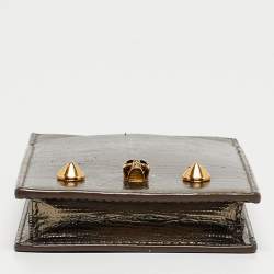 Pre Owned Alexander McQueen Metallic Leather Skull Phone Crossbody Bag