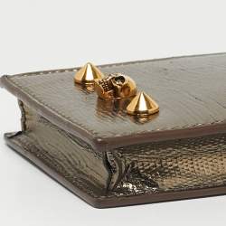 Pre Owned Alexander McQueen Metallic Leather Skull Phone Crossbody Bag