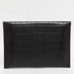 Pre Owned Alexander McQueen Black Croc Embossed Leather Skull Envelope Clutch