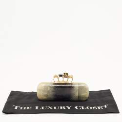 Pre Owned Alexander McQueen Beige/Navy Blue Python Skull Knuckle Duster Clutch