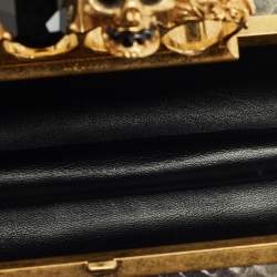 Pre Owned Alexander McQueen Beige/Navy Blue Python Skull Knuckle Duster Clutch