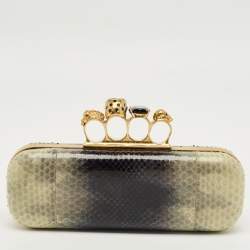 Pre Owned Alexander McQueen Beige/Navy Blue Python Skull Knuckle Duster Clutch
