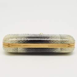 Pre Owned Alexander McQueen Beige/Navy Blue Python Skull Knuckle Duster Clutch