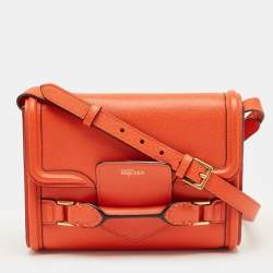 Pre Owned Alexander McQueen Orange Leather Heroine Flap Shoulder Bag
