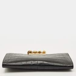 Pre Owned حقيبة بوش ألكسندر ماكوين بلون أسود بنقش تمساح بجلد مع خواتم كريستال رباعية