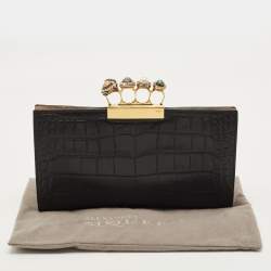 Pre Owned حقيبة بوش ألكسندر ماكوين بلون أسود بنقش تمساح بجلد مع خواتم كريستال رباعية